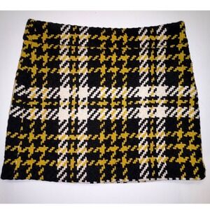 J Crew Houndstooth Wool Blend Mini Skirt Black Yellow White Size 4